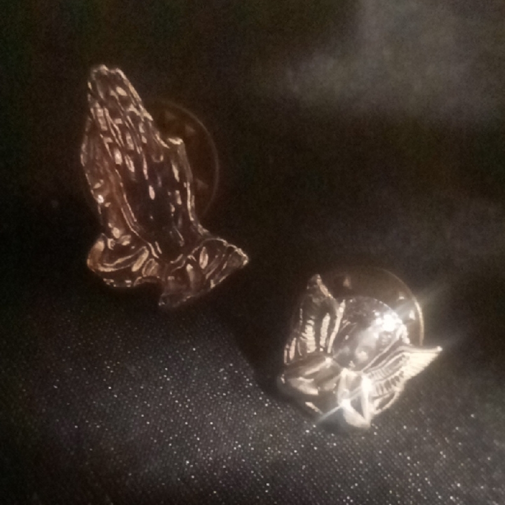 Silver Praying Hands and Angel Tie Pins